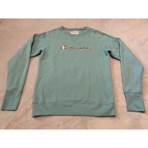 Champion Women's Sweatshirt Spelled Out Light Blue Size S